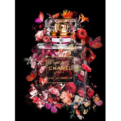 Glasschilderij  Eau de Parfum fles no 5 rode bloemen- 429